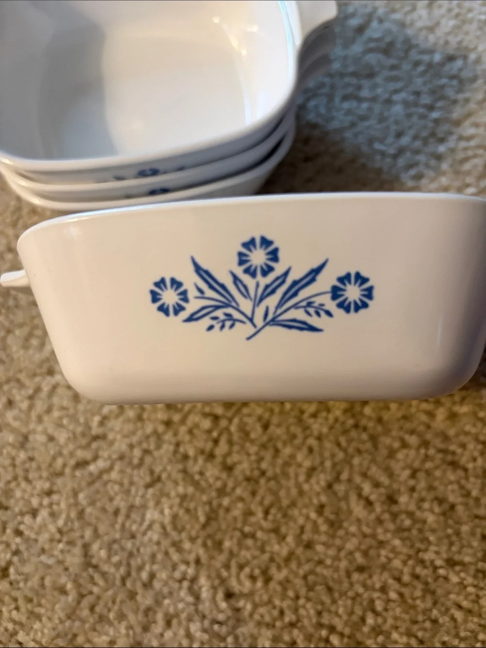 Set of 4 Vintage Corning Ware Cornflower Blue & White Pattern Petite Pan P-41